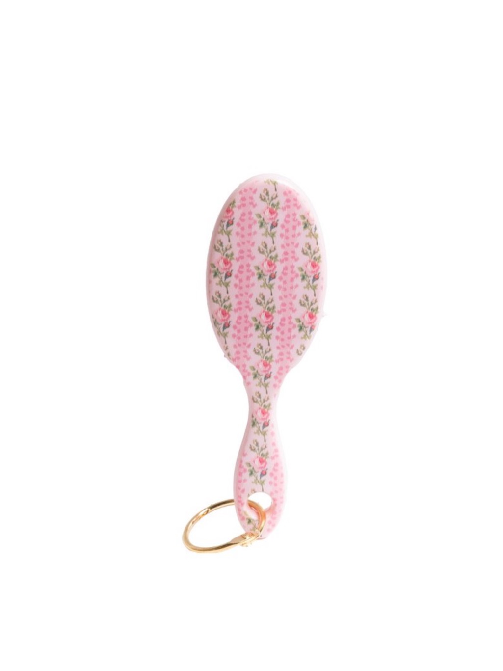 Loveshackfancy Pink Floral Keychain Brush With Gold Ring